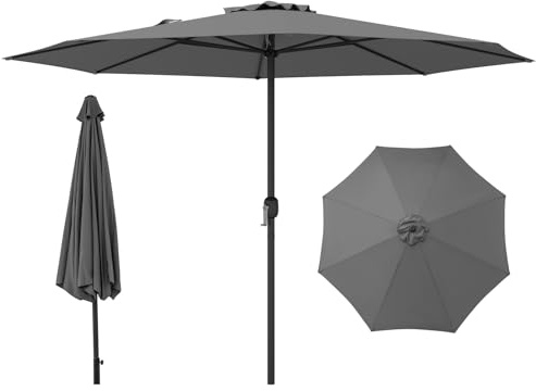 GOPLUS 350cm Parasol de Jardin Exterieur, Parasol de Balcon avec Manivelle, 8 Baleines Robustes, Dessus Ventilé, Protection Solaire, pour Terrasse Plage Patio Piscine (Gris)