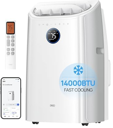 DREO Portable Air Conditioner 516S, 14000 BTU ASHRAE (10000 BTU DOE) Smart AC Unit for Bedroom with Drainage-free Cooling, Fan&Dehumidifier 3 in 1, APP/Voice/Remote, Quiet Standing AC for Room Indoors