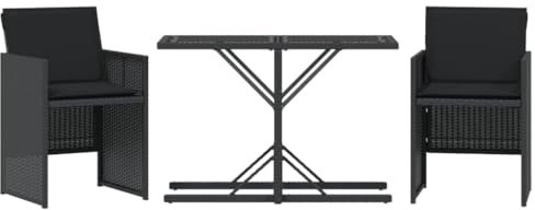 Eleganz 3-TLG. Bistro-Set Schwarz PE-Rattan mit Kissen, Pulverbeschichteter Stahl & Hartglas - Perfekt für Garten, Terrasse oder Balkon - Langlebig & Wetterfest