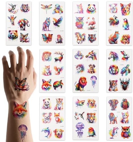 60pcs Animal Temporary Tattoos for Kids, Waterproof Watercolor Fake Tattoo | Animal Theme Tattoo Stickers Arm Shoulder Decorations and Birthday Party Supplies Gifts for Boys Girls Children