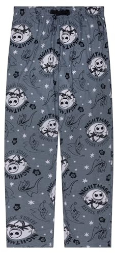 Disney Nightmare Before Christmas 100% Cotton Mens Lounge Trousers All Over Print Pyjama Bottoms, Nightmare, M, Grey