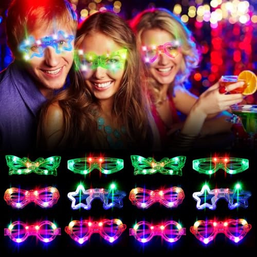 Herbst 12 Stück LED Brille Mitgebsel Kindergeburtstag Partybrille Leuchtbrille Gastgeschenke Rave Neon Party Gadgets für Geburtstagsfeier Karneval Konzert Halloween Weihnachten