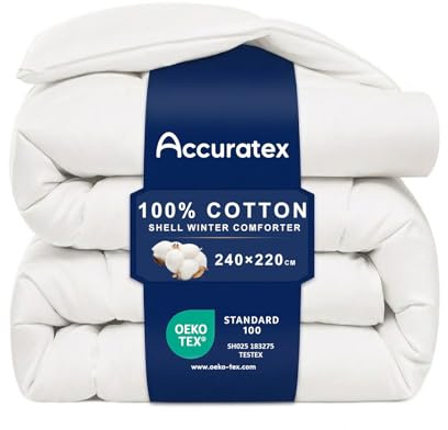 ACCURATEX 450GSM Bettdecke mit 100% Baumwollbezug, Winterdecke 240×220 cm | flauschige Daunenalternative Füllung, warm & weich, dicke Steppdecke für Winter, 8 Eckbänder, OEKO-TEX zertifiziert, waschbar