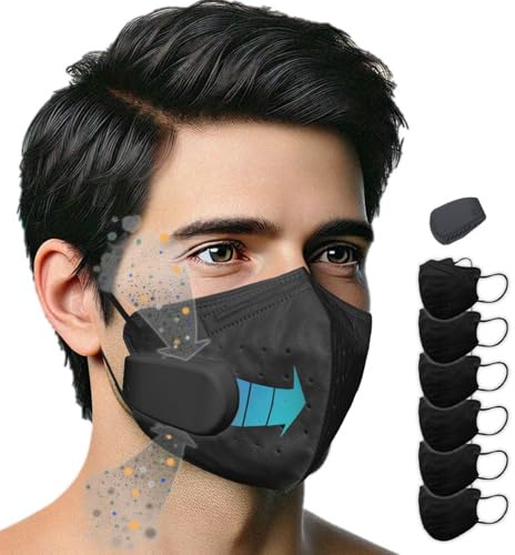 JKKL PuriCurrent-electric fan mask. For easier breath and better ventilation. Mask itself works as filter. Handy, light and easy to use. For pollen, ashes, dusts, PM2.5 (Black)
