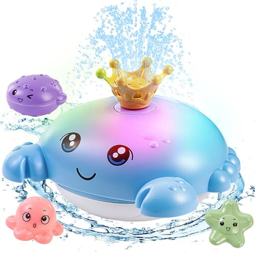 Olensson Baby Bath Toys, Crab Sensory Light Up Bath Toys, Automatic Spray Water Toys, Bath Time Shower Gifts for Girls Boys, Bathtub Pool Water Sprinkler Toy for Kids