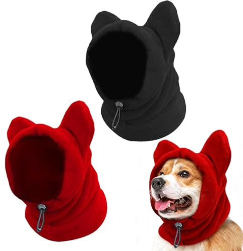 2 Pezzi Cappello per Cani, ZoneYan Paraorecchie Cane, Calmante per Cani, Paraorecchie Cocker, Cappello Cani, Antirumore, Caldo (Rosso+Nero, L)