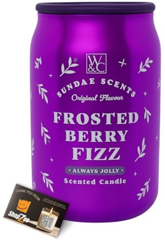 Wickford & Co Festive Drinks Pop Can Scented Candle | Fruity & Sweet Aroma Candles Long Burning, 315g | Small Christmas Gifts for Women | Includes ShopZee Safety Tips Guide (Frosted Berry Fizz)