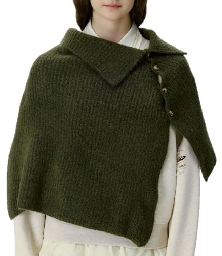 MAOAEAD Damen Strickschal mit Knopf, gemütlich, dick, Grobstrick, Winter-Wollschal für Damen, mit Knöpfen, warmer Schal, armee-grün, Einheitsgröße
