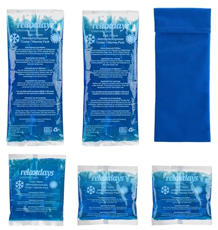 Relaxdays Kühlpads 25er Set, mit Hülle, blau | Kalt Warm Kompressen, mikrowellengeeignet, Gel Kühlkompressen
