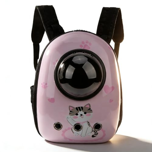 Hunderucksack Bis 10kg, Katzenrucksack Transportbox Katze, Rosa, Leicht Und Wasserfest - Raumkapsel Design, Atmungsaktiv, Ideal Für Reisen Und Spaziergänge