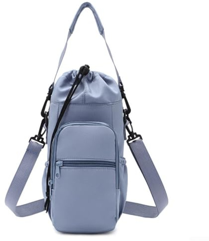 Sac de transport pour bouteille d'eau avec sangle réglable – Sac à bandoulière isotherme avec poche pour téléphone pour bouteilles de 800 à 1 000 ml, design multi-poches (bleu)