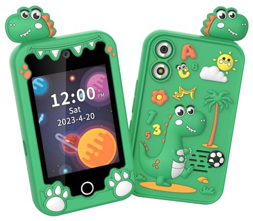 ERYUE Kids Multifunctional Smart Phone with 8GB Memory and Long Battery Life, Child Friendly Cellphone Camera Toy for Ages 3-12, Educational Device (Green Dinosaur)