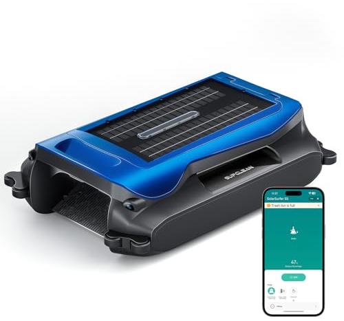 24/7 Solar Powered Automatic Electric Pool Skimmer Robot with APP Support Floating Surface Cleaner for Above Inground Pool,Auto Robotic Pool Skimmer with Efficient(Blue)
