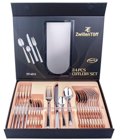 ZWILLENTÖFF Besteck Set 24-teilig für 6 Personen, Edelstahl, Silber | Hochglanzpoliertes Besteckset in Geschenkbox, spülmaschinenfest, rostfrei, für festliche Anlässe und Alltag