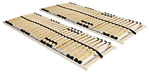 Yisssmeng 2er Set Lattenrost 90x200 cm Buchenholz Rahmen Birkenholz 7 Zonen 28 Lamellen verstellbare Doppel-Latten Rollrost für Bettgestell Jugendbett Einzelbett Schlafzimmer Gästezimmer