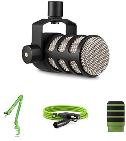 RØDE Bundle PodMic Micrófono Dinámico – Brazo PSA1+, Filtro WS14 y Cable XLR 3 m (Verde)