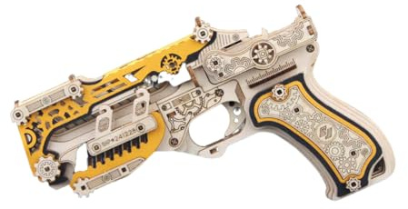 Cubertime M1873 Wooden Mechanical Gun Model Kit – 50+PCS 3D Punk DIY Puzzle for Adult Hobbyists, Interactive Assembly & Display (Black & Yellow)