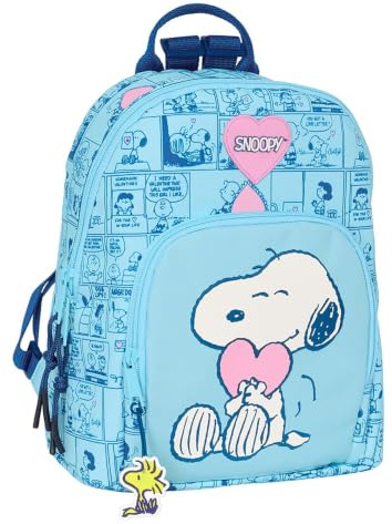 Safta | Mini Mochila Escolar Snoopy Love, Juvenil e Infantil, Hombreras Ajustables Acolchadas con Hebilla Metálica, Bolsillo Frontal y Trasero con Cremallera, Mochila Niña, Medidas 25x13x30 cm