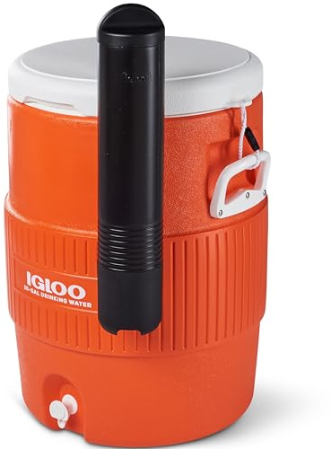 Igloo 10 Gallon Portable Sports Cooler Water Beverage Dispenser with Flat Seat Lid, Insulated Beverage Dispenser, Orange/White