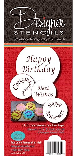 Designer Stencils Special Occasions Candy and Cookie Stencils (Congratulations, Best Wishes, Happy Birthday and Anniversary), Beige/semi-transparent