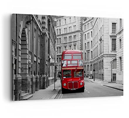 ARTTOR Leinwandbild 100x70cm Wandbild Schwarz-Weiß Vintage - 2153 | Bus England London Groß Wanddekoration Wohnzimmer Schlafzimmer Küche Wanddeko Wand Kunstdruck Wandkunst Wall Decor ARTTOR