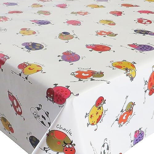 Wachstuch Wachstischdecke Tischdecke Breite und Länge wählbar Kleine Kühe Bunt Weiss 80 x 80 cm Eckig abwaschbar Gartentischdecke