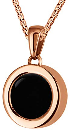 Quiges Rosegold Anhänger Edelstahl 12mm Mini Coin Halter und Schwarze Natürlich Achat Stein mit Kette 42 + 4cm Verlängerungskette