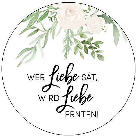 Schokoladenseite 48 x Aufkleber Blumensamen - Wer Liebe sät - 40 mm, Design Greenery 175420, Sticker geeignet für Hochzeit Gastgeschenk Taufe Kommunion Geburtstag Feste Geschenke