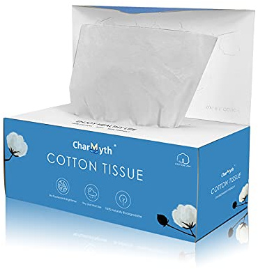 Charmyth Extra Thick Disposable Face Towel, Disposable Makeup Removing Wipes, 100% USA Cotton and 100% Organic & Cruelty Free, Lint-Free Cotton Tissues for Sensitive Skin 100 Count