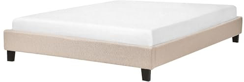 Beliani Polsterbett Leinenoptik Beige Doppelbett mit Lattenrost 140 x 200 cm