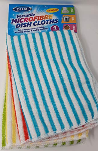 Dlux Microfibre Dish Cloths Striped Pack of 4 30cm by 30cm