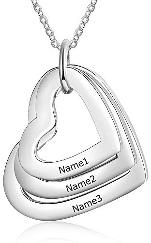 kaululu Collana Donna Cuore Personalizzata 1-4 Famiglia BFF Bambino Nome Ciondolo in Acciaio Inossidabile Nome Graver Regalo Anniversario Gioielli Personalizzati
