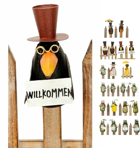 NETPROSHOP Zaunhocker Zaunfigur Rabe oder Frosch aus Metall, H: 15-25cm, Auswahl:Rabe Willkommen
