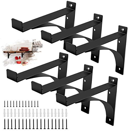 Heavy Duty Shelf Brackets, 8 Inch 6-Pack Exquisite Shelf Brackets, Strong Support Mental L Brackets Heavy Duty Floating Shelf Brackets, Black
