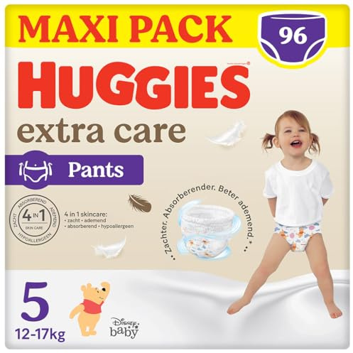 HUGGIES Extra vård - trosor storlek 5 (12/17 kg) - förpackning med 96 blöjor - lätt att sätta på och ta av ultramjuk - absorberande och andningsbara material - hypoallergen