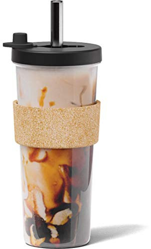 Dodoko Reusable Boba Cup with Straw - 24 oz Iced Coffee & Smoothie Tumbler - Black