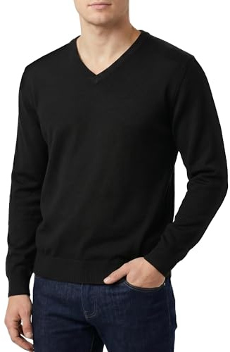 Castle Point Pull Homme 100% Coton Léger – Pull Tricot Col Rond ou Col V, Pull Homme Coton Respirant, Pull Léger Décontracté et Bureau (Noir - Col en V, XXL)