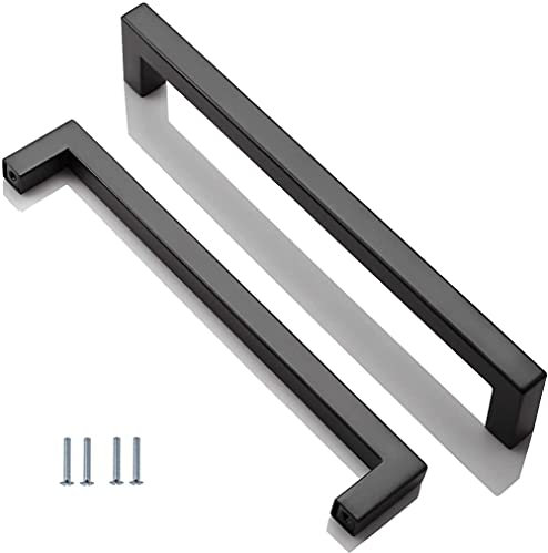 ANSIEDIO 2 Pack Black Stainless Steel Cupboard Handles - 192mm Kitchen Cabinet Door Handles Furniture Drawer T Bar Pulls