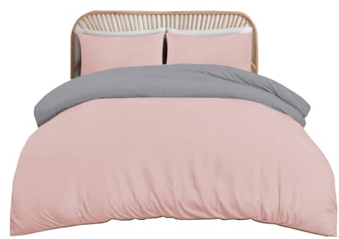 funky gadgets Double Duvet Set – Soft Brushed Microfiber Plain Dyed Duvet Cover Sets with Pillow Cases- Reversible Bedding Quilt Cover Set (Blush Pink & Grey)