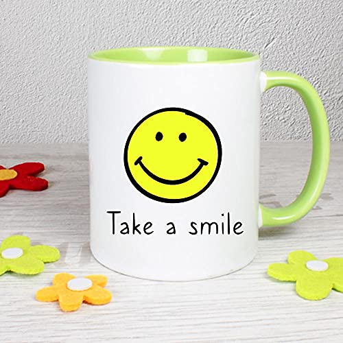 Geschenke-Macher Tasse bedruckt mit: Take a Smile (Hellgrün)
