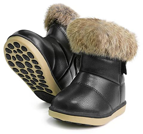 WYSFLY Toddler Girls Snow Boots Kids Faux Fur Lined Boots Winter Outdoor Flats Shoes Warm Ankle Boots For Little Kid Black 10UK Child