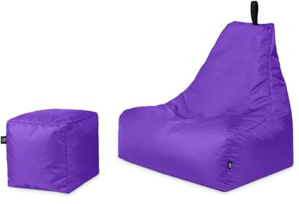 PATCH HOME Sitzsack Sitzkissen Beanbag Premium Lounge Gaming Sessel inkl. Würfel In & Outdoor geeignet fertig befüllt H:82cm | T:70cm | B:75cm + 35x35cm Würfel Lila