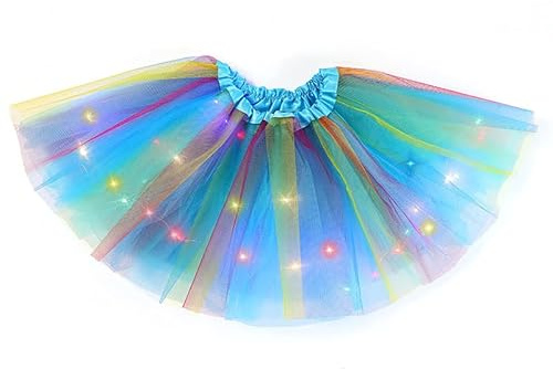 Hifot Falda Tutú para Niñas con Luz LED, Vestido Lentejuelas Tutu Ballet niña, Vestido Corto de Baile Colorido Princesa para Fiestas de Navidad