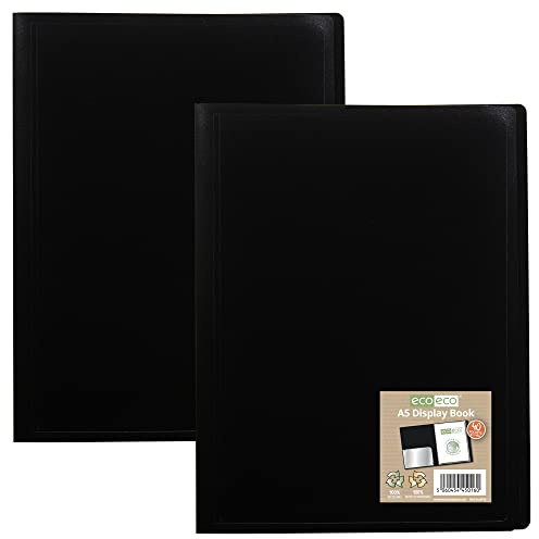 eco-eco eco016 x 2, A5, 100% recycelt, 40 Fächer, flexibler Einband, Schwarz