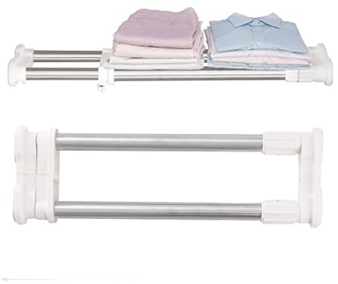 Hershii Ausziehbar Garderobensystem Regaltrenner Spannstange Schrankregal 2 Stück Teleskop Stange Regal Ohne Bohren Hängende Klamotten Organisation für Schlafzimmer Schränke 45~70cm Elfenbein
