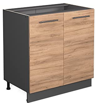 Vicco Armario bajo para Fregadero Fame-Line, Roble Dorado/Antracita, 80 cm con Estante, sin encimera