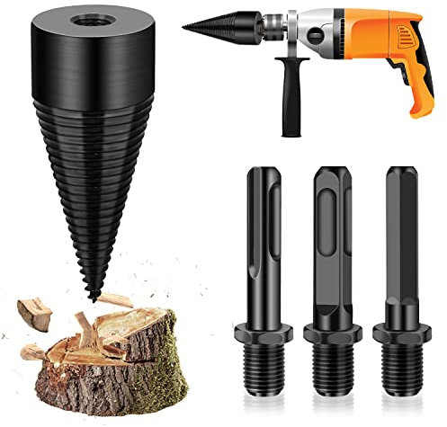 Spaccalegna Cono di legno, Cono per vite Spaccalegna, Trapano Legna Ardere, con 3 Manici (Esagonale, Rotondo, Quadrato) per Legno di Diametro Inferiore (42mm)