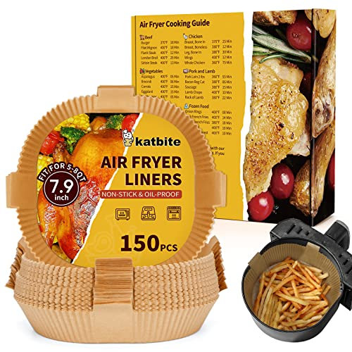 Katbite Air Fryer Liners Disposable, Non-Stick Air Fryer Parchment Paper Liners, Oil-Proof Water-Proof Round Air Fryer Liners for Cooking, Baking (7.9inch 150pcs)