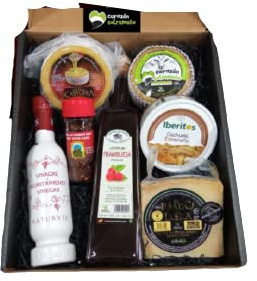Cesta de Regalo para Empresas Gourmet con Queso El Prado de Llera, Torta de la Serena, Licor de Frambuesa, Vinagre al Pedro Ximénez – Corazón Extremeño