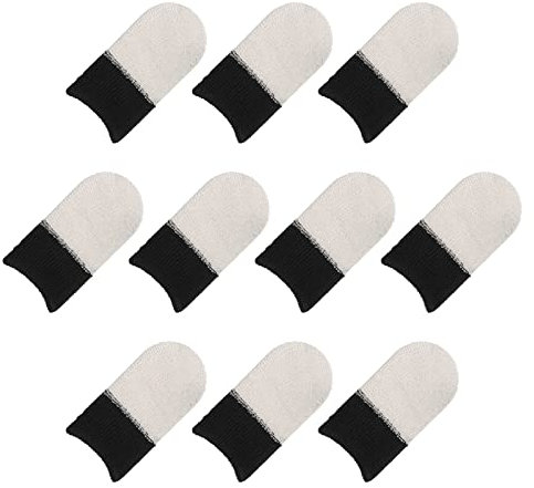 sourcing map Mobile Gaming Finger Sleeves, Controller Finger Thumb Sleeve Gloves White Black, Anti-Sweat Breathable, for Mobile Phone Game, Pack of 10
